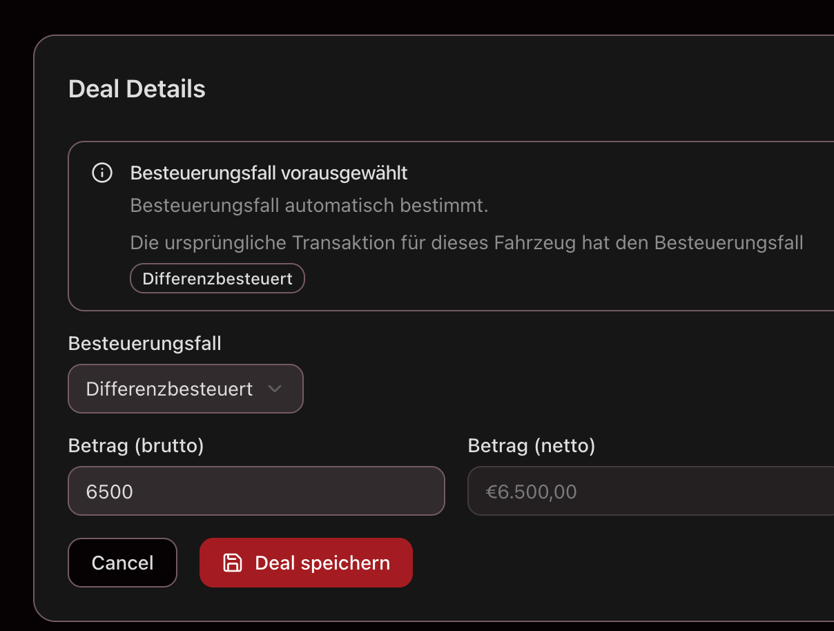 Automatische Erkennung des Differenzbesteuerungsfalls